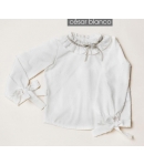 Blusa crudo con detalle lazo terciopelo en cuello Cesar Blanco