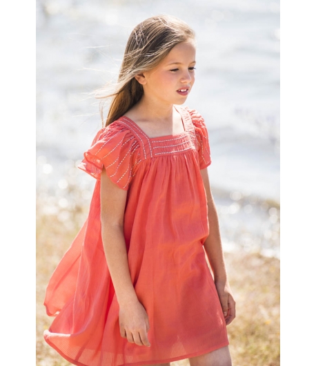 Vestido coral bordado plata Oh!Soleil