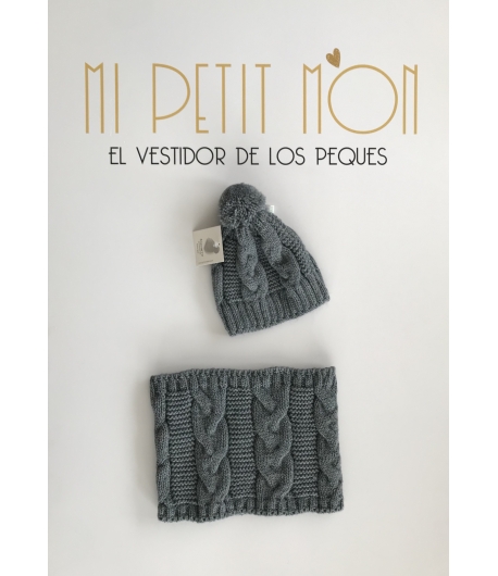 Conjunto gorro y cuello gris Gorros Navarro