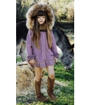 Jersey poncho malva oro lurex con capucha pelo marmota Bella Bimba