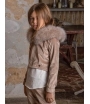 Chaqueta velvet beige asimétrica capucha pelo marmota Tinsel Bella Bimba