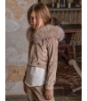 Chaqueta velvet beige asimétrica capucha pelo marmota Tinsel Bella Bimba