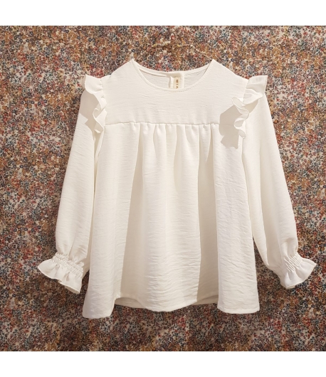 Blusa blanca volantes mangas Mia y Lia