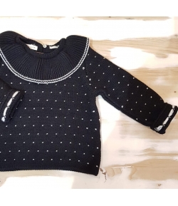 Jersey negro topos blancos con cuello volante Mia y Lia