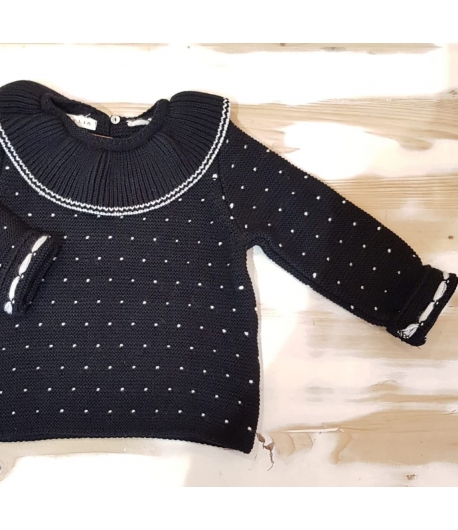Jersey negro topos blancos con cuello volante Mia y Lia