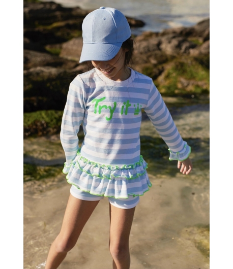 Sudadera niña rayas celeste EVA CASTRO