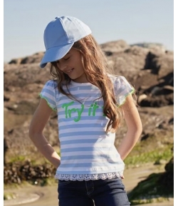 Camiseta niña rayas celeste EVA CASTRO