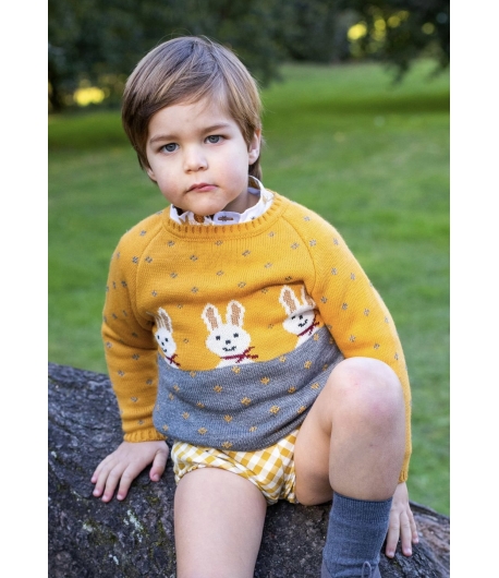 Jersey niño 3 conejitos MOSTAZA LA MARTINICA BY MARIA SOBRINO