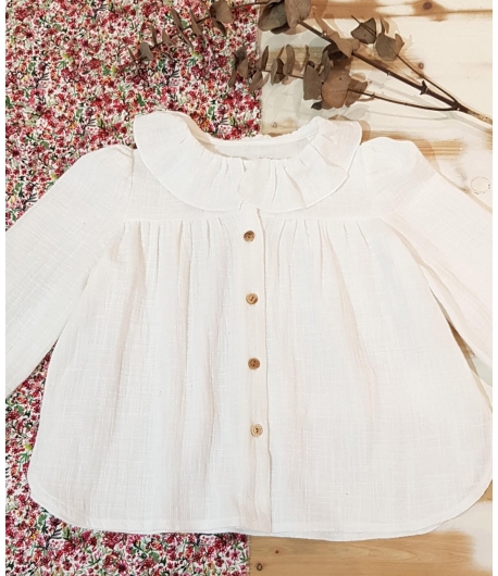 Blusa blanca cuello volante MIA Y LIA