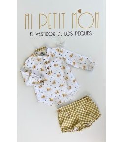 Conjunto niño camisa conejitos y bombacho MOSTAZA LA MARTINICA BY MARIA SOBRINO