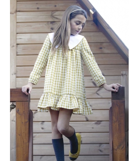 Vestido cuadros vichy mostaza CURRY EVE CHILDREN