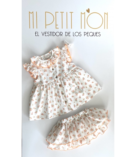 Conjunto de blusa de flores y braguita de tela MANDARINA de MOKKA