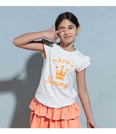 Camiseta niña rayas verdes HAPPY de EVA CASTRO