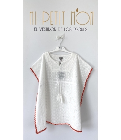 Kaftan bordado blanco y coral JOSE VARON
