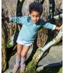 Conjunto niño de camisa cuadros, bombacho y jersey listas BLAU Y ROSA de LA MARTINICA BY MARIA SOBRINO