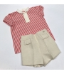 Conjunto pantalon corto y blusa cuello Mao Frambuesa de Kauli