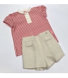 Conjunto pantalon corto y blusa cuello Mao Frambuesa de Kauli