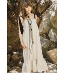 Vestido largo en raso beige ILANA de BELLA BIMBA