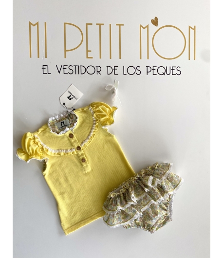 Conjunto niña de polo y braguita flores GIALLO de LA MARTINICA BY MARIA SOBRINO