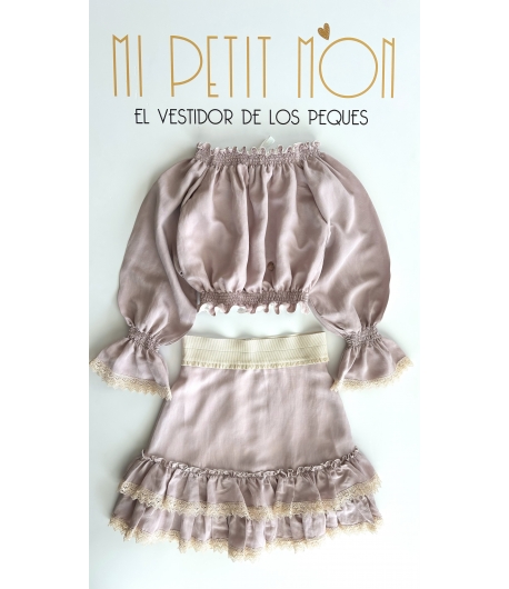 Conjunto niña de top y falda bolillo rosa AME de BELLA BIMBA