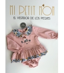 Jesusito felpa en rosa palo con cuello liberty azul de MON PETIT BONBON