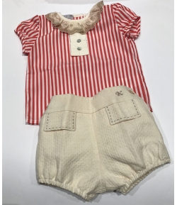 Conjunto Bombacho y blusa cuello bebe Frambuesa