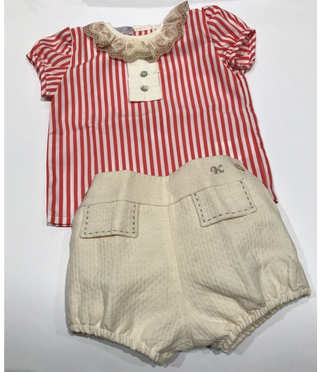 Conjunto Bombacho y blusa cuello bebe Frambuesa