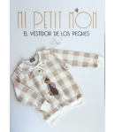 Sudadera niña cuadros cuello volante Osito de MON PETIT BONBON