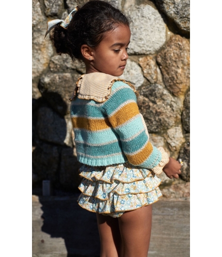 Conjunto niña de blusa en cuadro vichy, braguita volantes y chaqueta franjas LIMONCELLO de LA MARTINICA BY MARIA SOBRINO