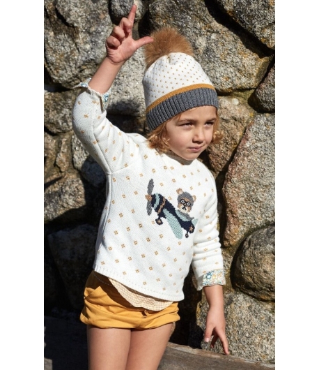 Conjunto niño de camisa en cuadro vichy, bombacho mostaza y jersey aviador LIMONCELLO de LA MARTINICA BY MARIA SOBRINO