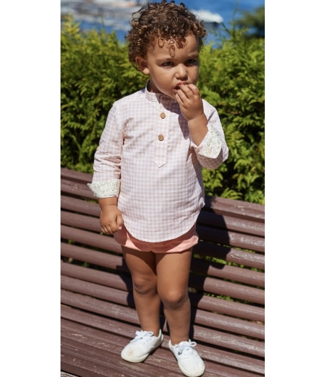 Conjunto niño de camisa manga larga cuadros y bombacho mandarina BAMBI SUEÑOS de LA MARTINICA BY MARIA SOBRINO
