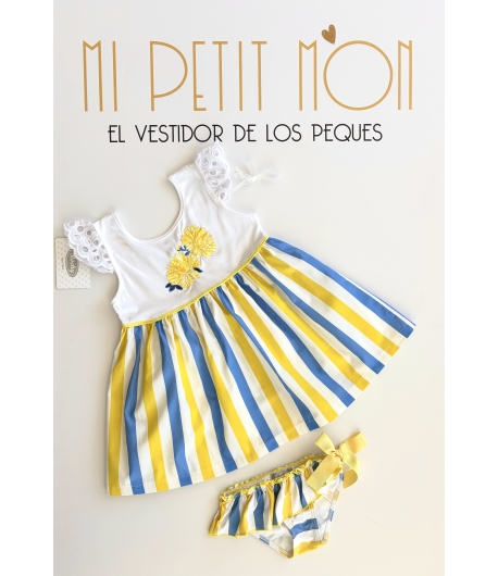 Conjunto de vestido y culetín rayas amarillo Rochy