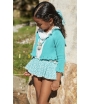 Conjunto niña de blusa, braguita volantes y chaqueta 3/4  verde ESMERALDA de LA MARTINICA BY MARIA SOBRINO