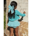 Conjunto niña de blusa, braguita volantes y chaqueta 3/4  verde ESMERALDA de LA MARTINICA BY MARIA SOBRINO