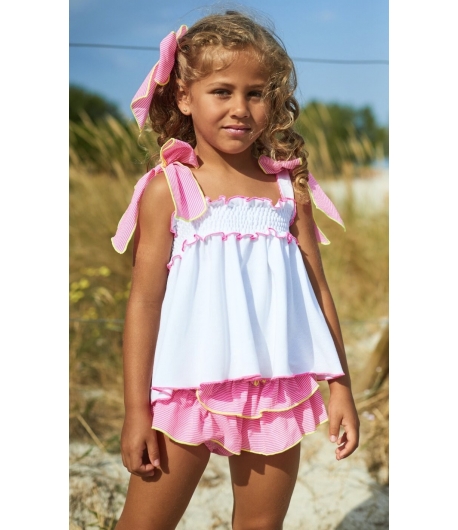 Conjunto niña de polo tirantes y braguita volantes LOS ANGELES de LA MARTINICA BY MARIA SOBRINO