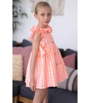 Vestido cruzado vichy naranja fluor de MON PETIT BONBON
