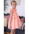 Vestido cruzado vichy naranja fluor de MON PETIT BONBON