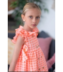 Vestido cruzado vichy naranja fluor de MON PETIT BONBON