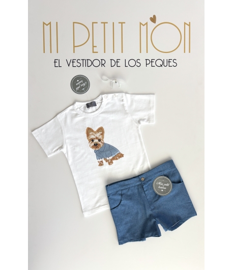 Conjunto niño de camiseta perrito y short denim de MON PETIT BONBON