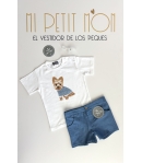 Conjunto niño de camiseta perrito y short denim de MON PETIT BONBON