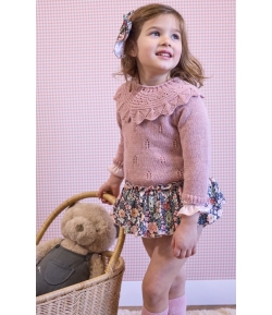 Conjunto niña de jersey y braguita volante flores UN PEDACITO DE MI de LA MARTINICA BY MARIA SOBRINO