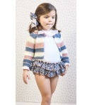Conjunto niña de blusa, braguita estampada volantes y chaqueta 3/4 rayas MI PETIT MON de LA MARTINICA BY MARIA SOBRINO