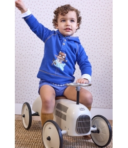 Conjunto niño de sudadera avioneta y ranita lunares tela CHILDREN CHOCOLATE de LA MARTINICA BY MARIA SOBRINO