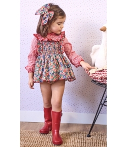Conjunto niña de blusa en cuadro vichy y ranita flores BOUTIQUE LUNA de LA MARTINICA BY MARIA SOBRINO
