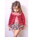 Conjunto niña de blusa vichy, braguita volantes flores y chaqueta 3/4 rayas BOUTIQUE LUNA de LA MARTINICA BY MARIA SOBRINO