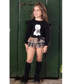 Conjunto de sudadera negra perro y braguita volantes en cuadro burberry de MON PETIT BONBON