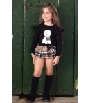 Conjunto de sudadera negra perro y braguita volantes en cuadro burberry de MON PETIT BONBON