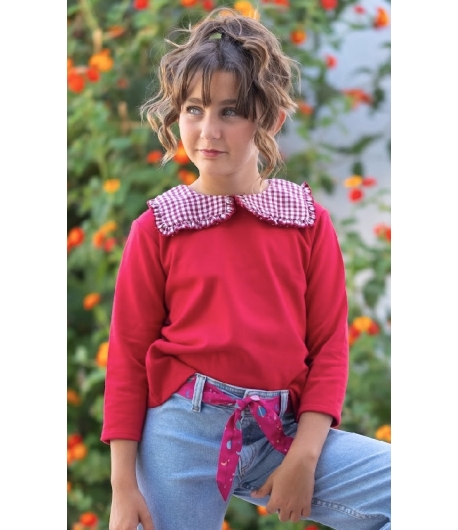 Sudadera niña cuellos liberty guinda de MON PETIT BONBON