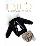 Conjunto de sudadera negra perro y bombacho en cuadro burberry de MON PETIT BONBON