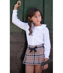 Camisa blanca niña con tira bordada de MON PETIT BONBON